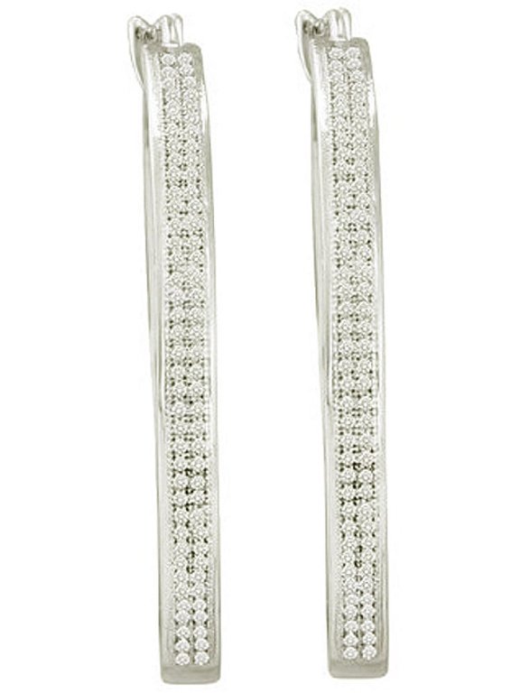 Collection 0.50 Carat (ctw) 10k Round White Diamond Ladies Micro Pave Hoops Earrings, White Gold