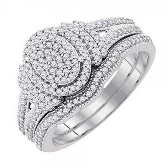 Dazzlingrock Collection 0.50 Carat (ctw) 10k Round White Diamond Split Shank Micro Pave Bridal Wedding Ring Set 1/2 CT, White Gold