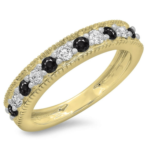Dazzlingrock Collection 0.50 Carat (ctw) 14K Black And White Diamond Ladies Wedding Stackable Band 1/2 CT, Yellow Gold, Size 4.5