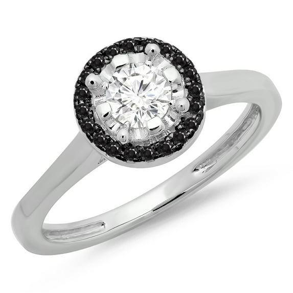 Dazzlingrock Collection 0.50 Carat (ctw) 14K Black & White Diamond Bridal Halo Engagement Ring 1/2 CT, White Gold, Size 8.5