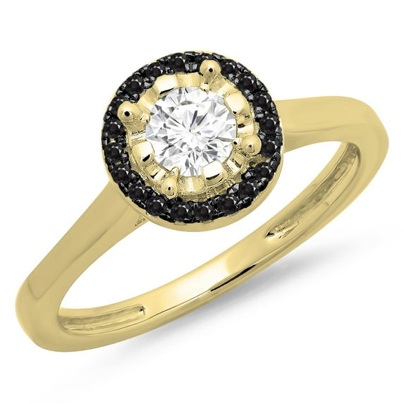 Dazzlingrock Collection 0.50 Carat (ctw) 14K Black & White Diamond Bridal Halo Engagement Ring 1/2 CT, Yellow Gold, Size 6.5
