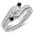 thumbnail image 1 of Dazzlingrock Collection 0.50 Carat (ctw) 14K Black & White Diamond Bridal Swirl Engagement Ring Set 1/2 CT, White Gold, Size 7.5, 1 of 1