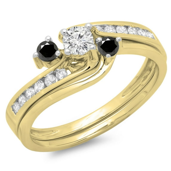 Dazzlingrock Collection 0.50 Carat (ctw) 14K Black & White Diamond Swirl Engagement Ring Band Set 1/2 CT, Yellow Gold, Size 7.5