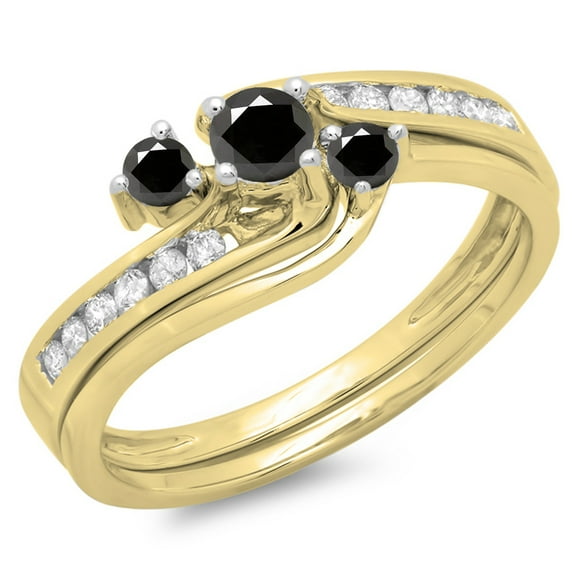 Dazzlingrock Collection 0.50 Carat (ctw) 14K Black & White Diamond Swirl Engagement Ring Band Set 1/2 CT, Yellow Gold, Size 9