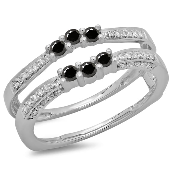 Dazzlingrock Collection 0.50 Carat (ctw) 14K Black & White Diamond Wedding Enhancer Guard Band 1/2 CT, White Gold, Size 8
