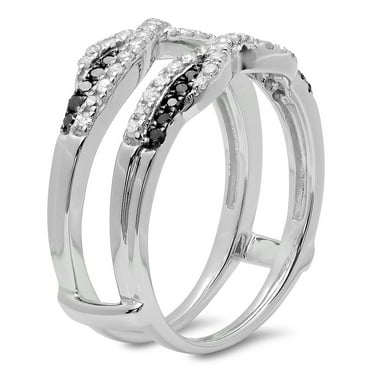 Dazzlingrock Collection 0.50 Carat (ctw) 14K Black & White Diamond Wedding Guard Double Band 1/2 CT, White Gold, Size 7.5