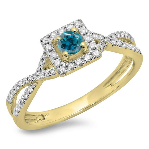 Dazzlingrock Collection 0.50 Carat (ctw) 14K Blue And White Diamond Bridal Halo Engagement Ring 1/2 CT, Yellow Gold, Size 9