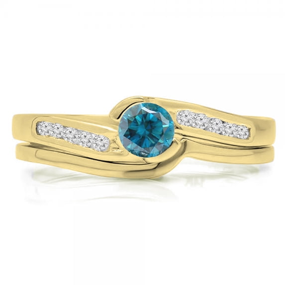 Dazzlingrock Collection 0.50 Carat (ctw) 14K Blue & White Diamond Bridal Engagement Ring Set 1/2 CT, Yellow Gold, Size 6.5