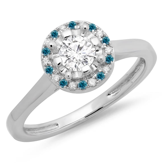 Dazzlingrock Collection 0.50 Carat (ctw) 14K Blue & White Diamond Bridal Halo Engagement Ring 1/2 CT, White Gold, Size 7