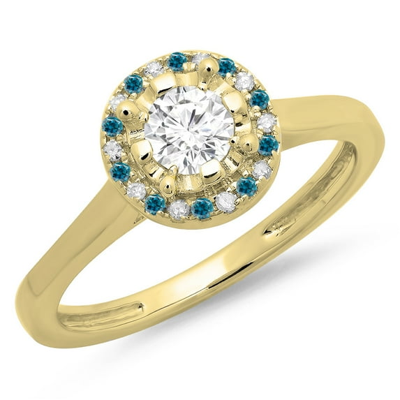 Dazzlingrock Collection 0.50 Carat (ctw) 14K Blue & White Diamond Bridal Halo Engagement Ring 1/2 CT, Yellow Gold, Size 4.5