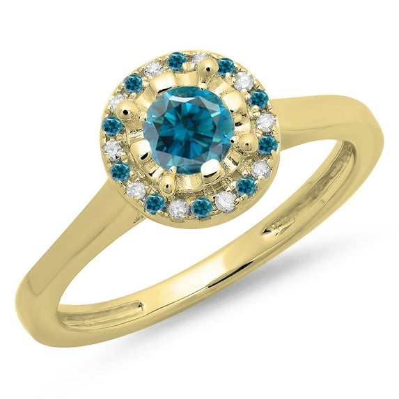 Dazzlingrock Collection 0.50 Carat (ctw) 14K Blue & White Diamond Bridal Halo Engagement Ring 1/2 CT, Yellow Gold, Size 7.5