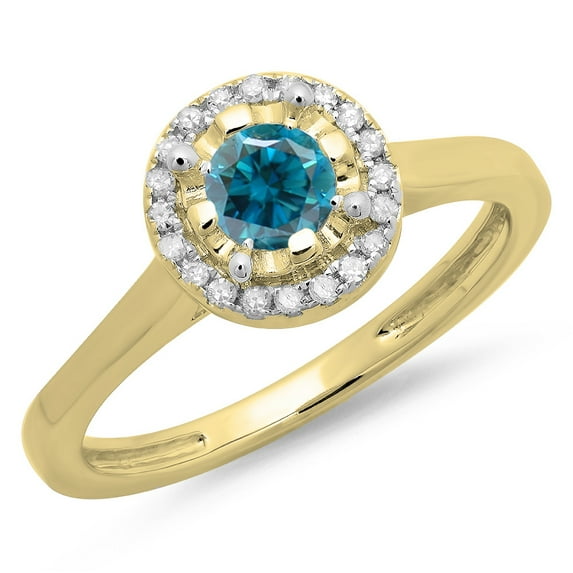 Dazzlingrock Collection 0.50 Carat (ctw) 14K Blue & White Diamond Bridal Halo Engagement Ring 1/2 CT, Yellow Gold, Size 8.5