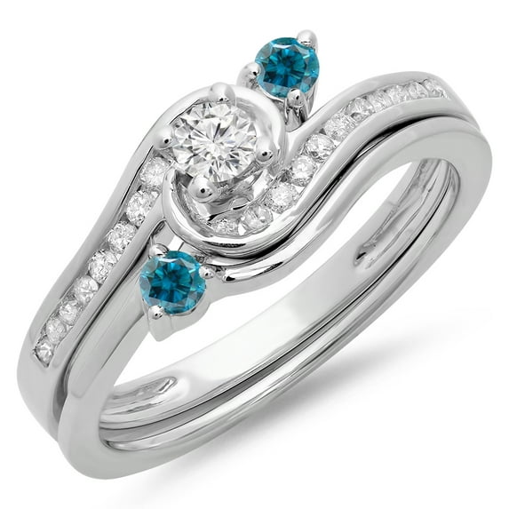 Dazzlingrock Collection 0.50 Carat (ctw) 14K Blue & White Diamond Bridal Swirl Engagement Ring Set 1/2 CT, White Gold, Size 7.5