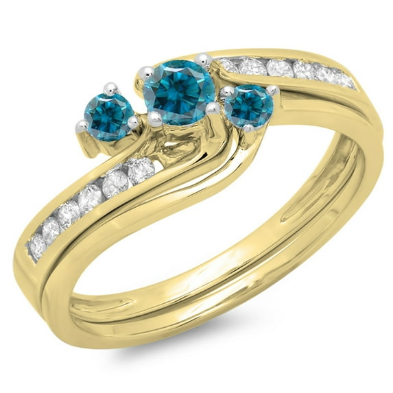 Dazzlingrock Collection 0.50 Carat (ctw) 14K Blue & White Diamond Bridal Swirl Engagement Ring Set 1/2 CT, Yellow Gold, Size 9