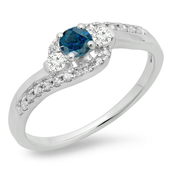 Dazzlingrock Collection 0.50 Carat (ctw) 14K Blue & White Diamond Bypass 3 Stone Engagement Ring 1/2 CT, White Gold, Size 6