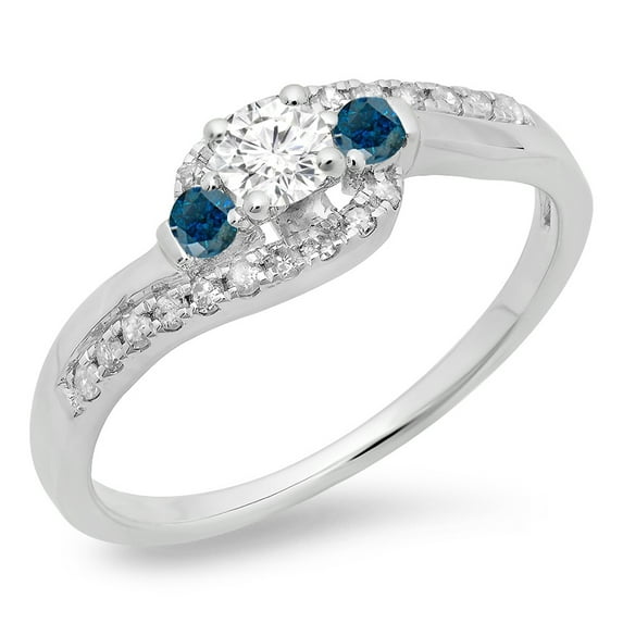 Dazzlingrock Collection 0.50 Carat (ctw) 14K Blue & White Diamond Bypass 3 Stone Engagement Ring 1/2 CT, White Gold, Size 9