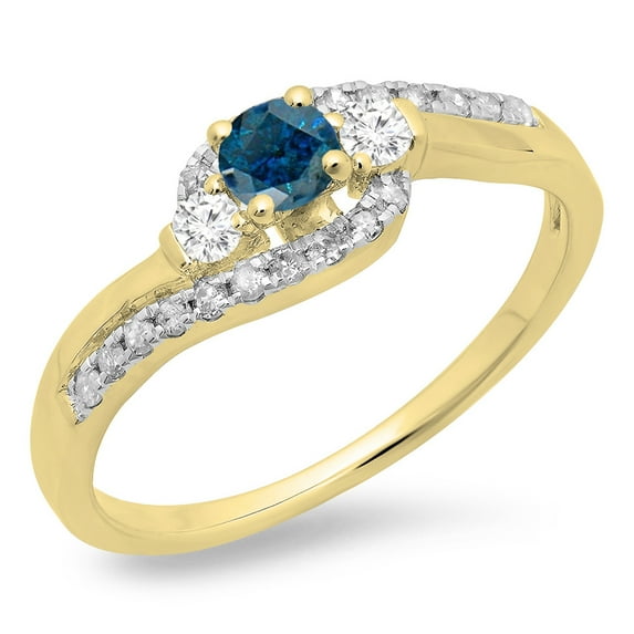 Dazzlingrock Collection 0.50 Carat (ctw) 14K Blue & White Diamond Bypass 3 Stone Engagement Ring 1/2 CT, Yellow Gold, Size 7.5