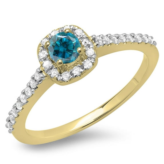Dazzlingrock Collection 0.50 Carat (ctw) 14K Blue & White Diamond Halo Bridal Engagement Ring 1/2 CT, Yellow Gold, Size 8