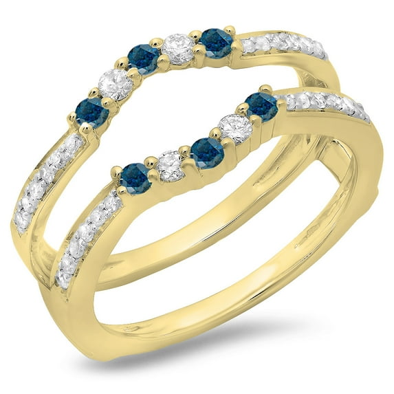 Dazzlingrock Collection 0.50 Carat (ctw) 14K Blue & White Diamond Wedding Band 5 Stone Guard Ring 1/2 CT, Yellow Gold, Size 9