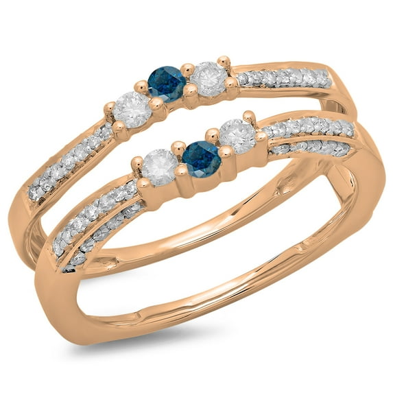 Dazzlingrock Collection 0.50 Carat (ctw) 14K Blue & White Diamond Wedding Band Enhancer Guard Ring 1/2 CT, Rose Gold, Size 9