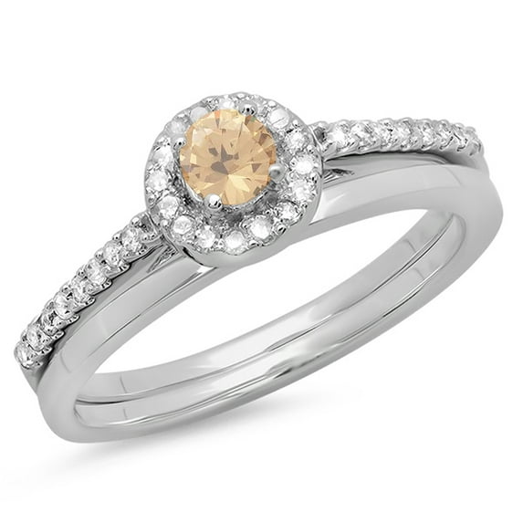 Dazzlingrock Collection 0.50 Carat (ctw) 14K Champagne And White Diamond Engagement Halo Ring Set 1/2 CT, White Gold, Size 7