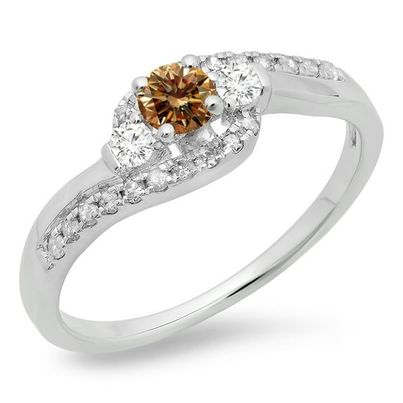 Dazzlingrock Collection 0.50 Carat (ctw) 14K Champagne & White Diamond 3 Stone Engagement Ring 1/2 CT, White Gold, Size 5