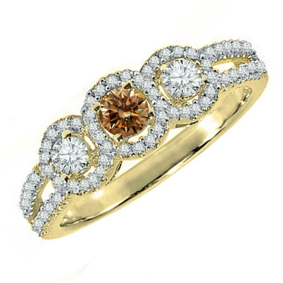 Dazzlingrock Collection 0.50 Carat (ctw) 14K Champagne & White Diamond 3 Stone Engagement Ring 1/2 CT, Yellow Gold, Size 4.5
