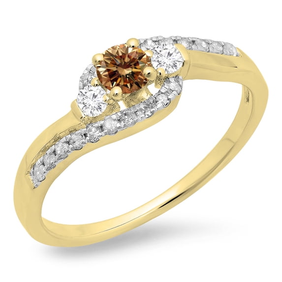 Dazzlingrock Collection 0.50 Carat (ctw) 14K Champagne & White Diamond 3 Stone Engagement Ring 1/2 CT, Yellow Gold, Size 5