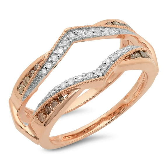 Dazzlingrock Collection 0.50 Carat (ctw) 14K Champagne & White Diamond Anniversary Band Guard Ring 1/2 CT, Rose Gold, Size 9.5