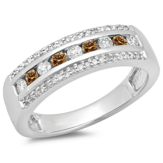 Dazzlingrock Collection 0.50 Carat (ctw) 14K Champagne & White Diamond Anniversary Wedding Band 1/2 CT, White Gold, Size 4
