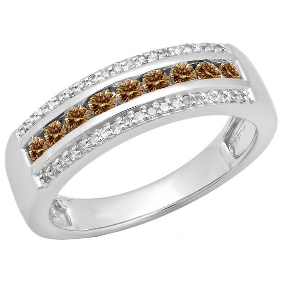 Dazzlingrock Collection 0.50 Carat (ctw) 14K Champagne & White Diamond Anniversary Wedding Band 1/2 CT, White Gold, Size 7