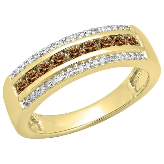 Dazzlingrock Collection 0.50 Carat (ctw) 14K Champagne & White Diamond Anniversary Wedding Band 1/2 CT, Yellow Gold, Size 7