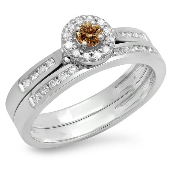 Dazzlingrock Collection 0.50 Carat (ctw) 14K Champagne & White Diamond Bridal Engagement Ring Set 1/2 CT, White Gold, Size 9.5