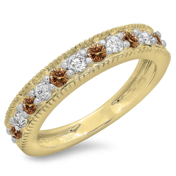 Dazzlingrock Collection 0.50 Carat (ctw) 14K Champagne & White Diamond Millgrain Wedding Band 1/2 CT, Yellow Gold, Size 9