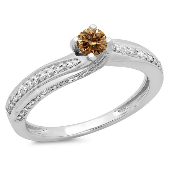 Dazzlingrock Collection 0.50 Carat (ctw) 14K Champagne & White Diamond Promise Engagement Ring 1/2 CT, White Gold, Size 5