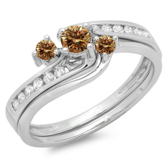 Dazzlingrock Collection 0.50 Carat (ctw) 14K Champagne & White Diamond Swirl Engagement Ring Set 1/2 CT, White Gold, Size 5.5