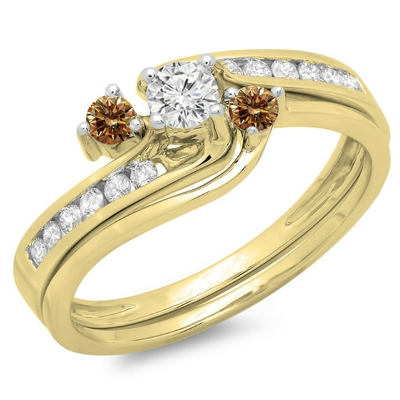 Dazzlingrock Collection 0.50 Carat (ctw) 14K Champagne & White Diamond Swirl Engagement Ring Set 1/2 CT, Yellow Gold, Size 5.5
