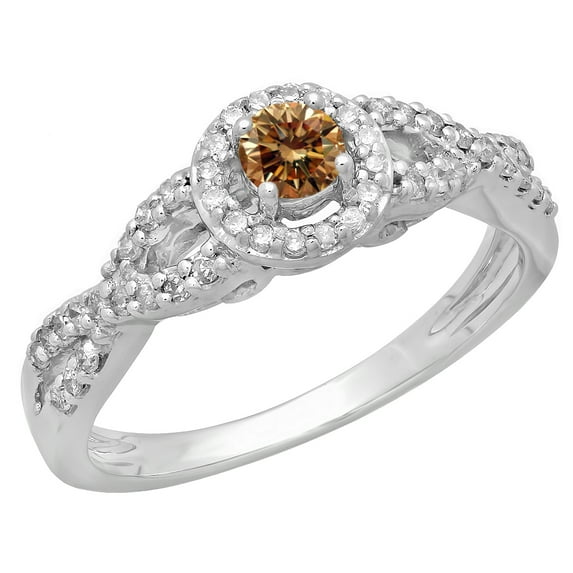 Dazzlingrock Collection 0.50 Carat (ctw) 14K Champagne & White Diamond Swirl Halo Engagement Ring 1/2 CT, White Gold, Size 8.5