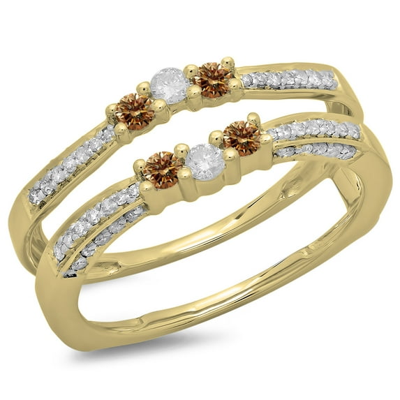 Dazzlingrock Collection 0.50 Carat (ctw) 14K Champagne & White Diamond Wedding Enhancer Guard Band 1/2 CT, White Gold, Size 7.5