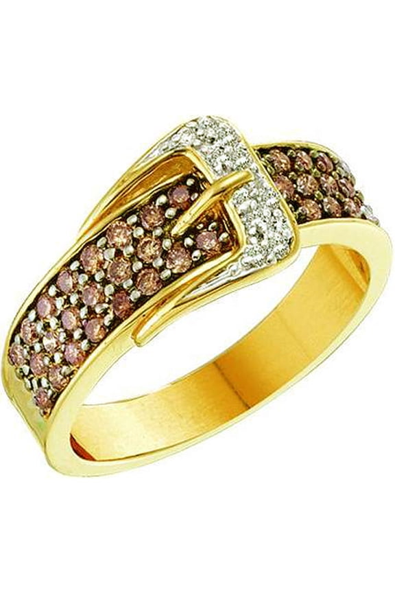 Collection 0.50 Carat (ctw) 14K Cognac And White Diamond Ladies Fashion Cocktail Right Hand Ring 1/2 CT, Yellow Gold