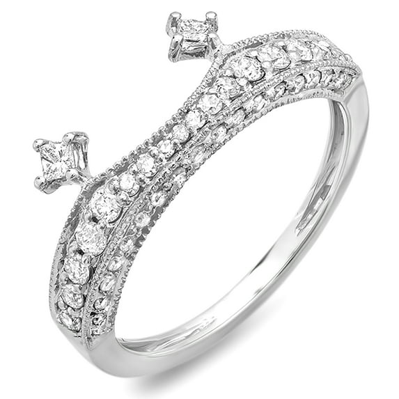 Dazzlingrock Collection 0.50 Carat (ctw) 14K Diamond Bridal Anniversary Wedding Enhancer Guard Band 1/2 CT, White Gold, Size 4.5
