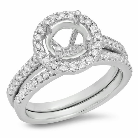 Dazzlingrock Collection 0.50 Carat (ctw) 14K Diamond Halo Semi Mount Engagement Ring With Band Set 1/2 CT, White Gold, Size 10