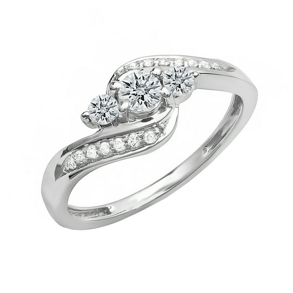 Dazzlingrock Collection 0.50 Carat (ctw) 14K Diamond Ladies Swirl 3 Stone Engagement Ring 1/2 CT, White Gold, Size 9.5