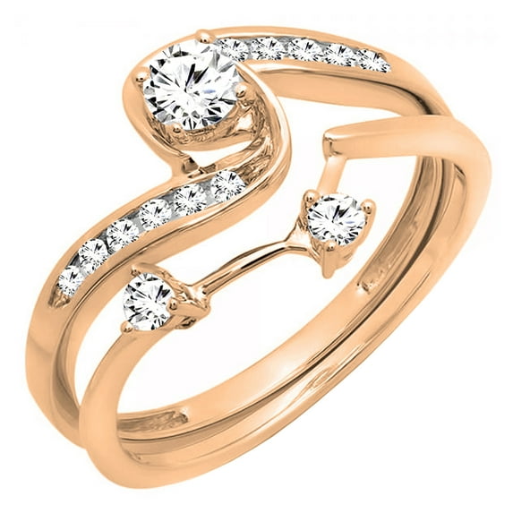 Dazzlingrock Collection 0.50 Carat (ctw) 14K Diamond Ladies Swirl Bridal Engagement Ring Set 1/2 CT, Rose Gold, Size 5.5