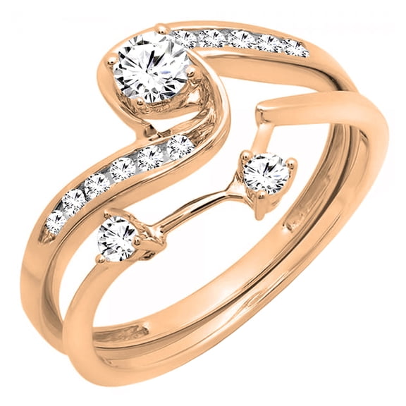 Dazzlingrock Collection 0.50 Carat (ctw) 14K Diamond Ladies Swirl Bridal Engagement Ring Set 1/2 CT, Rose Gold, Size 6