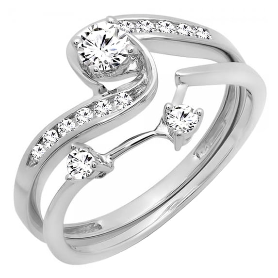 Dazzlingrock Collection 0.50 Carat (ctw) 14K Diamond Ladies Swirl Bridal Engagement Ring Set 1/2 CT, White Gold, Size 9.5