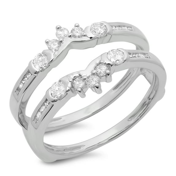 Dazzlingrock Collection 0.50 Carat (ctw) 14K Diamond Ladies Wedding Band Enhancer Guard Double Ring 1/2 CT, White Gold, Size 9
