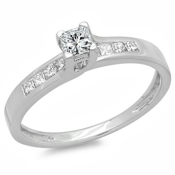 Dazzlingrock Collection 0.50 Carat (ctw) 14K Princess Cut Diamond Ladies Solitaire With Accents Bridal Engagement Ring 1/2 CT, White Gold, Size 9