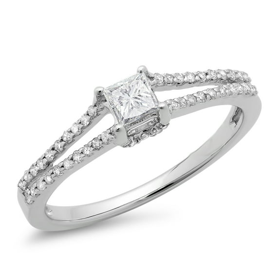 Dazzlingrock Collection 0.50 Carat (ctw) 14K Princess & Round Diamond Ladies Bridal Engagement Ring 1/2 CT, White Gold, Size 5
