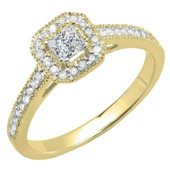 Dazzlingrock Collection 0.50 Carat (ctw) 14K Princess & Round Diamond Ladies Engagement Ring 1/2 CT, Yellow Gold, Size 5.5